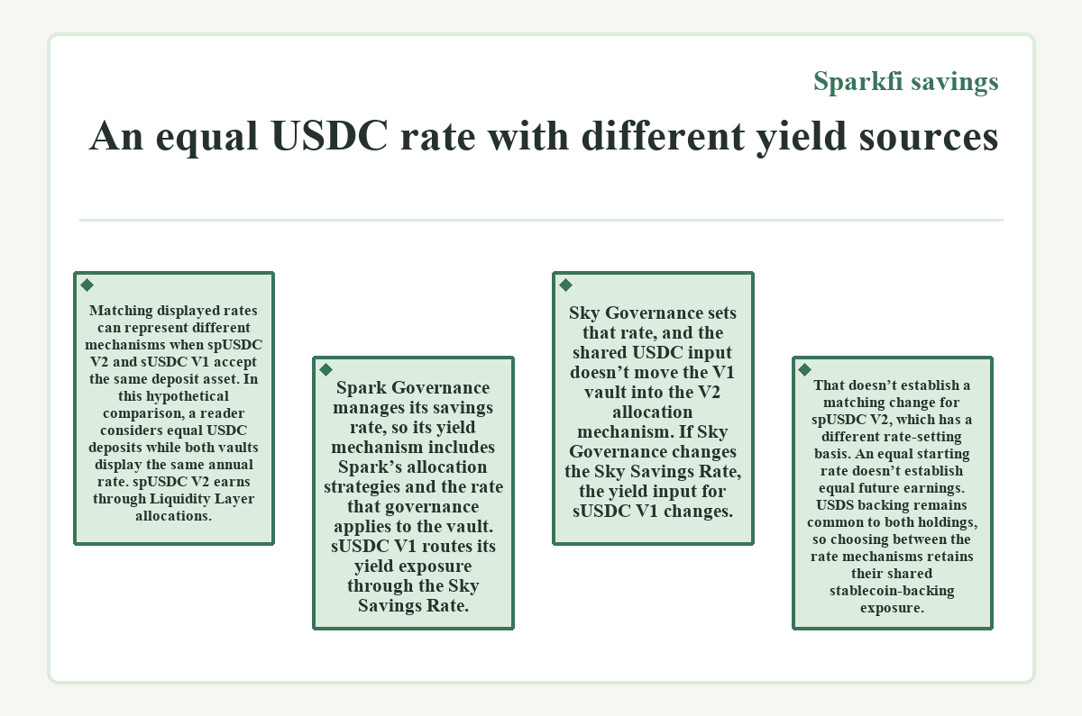 Visual summary: Sparkfi savings: An equal USDC rate with different yield sources